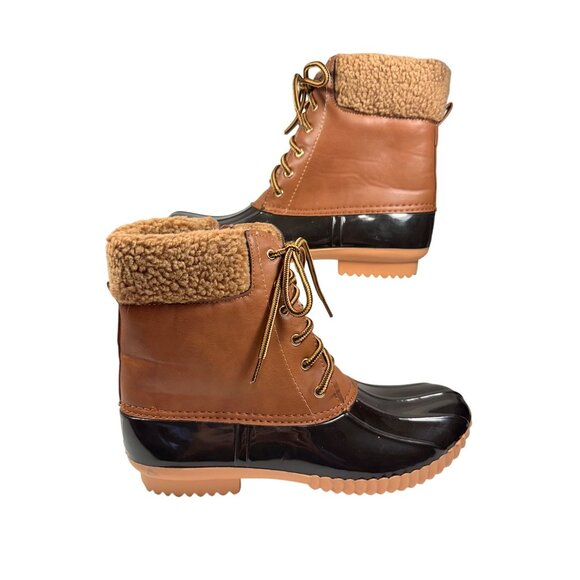 Nature Breeze Shoes - Nature Breeze Womens Brown & Black Waterproof Lace-Up Zip-Up Duck Boots Size 8.5